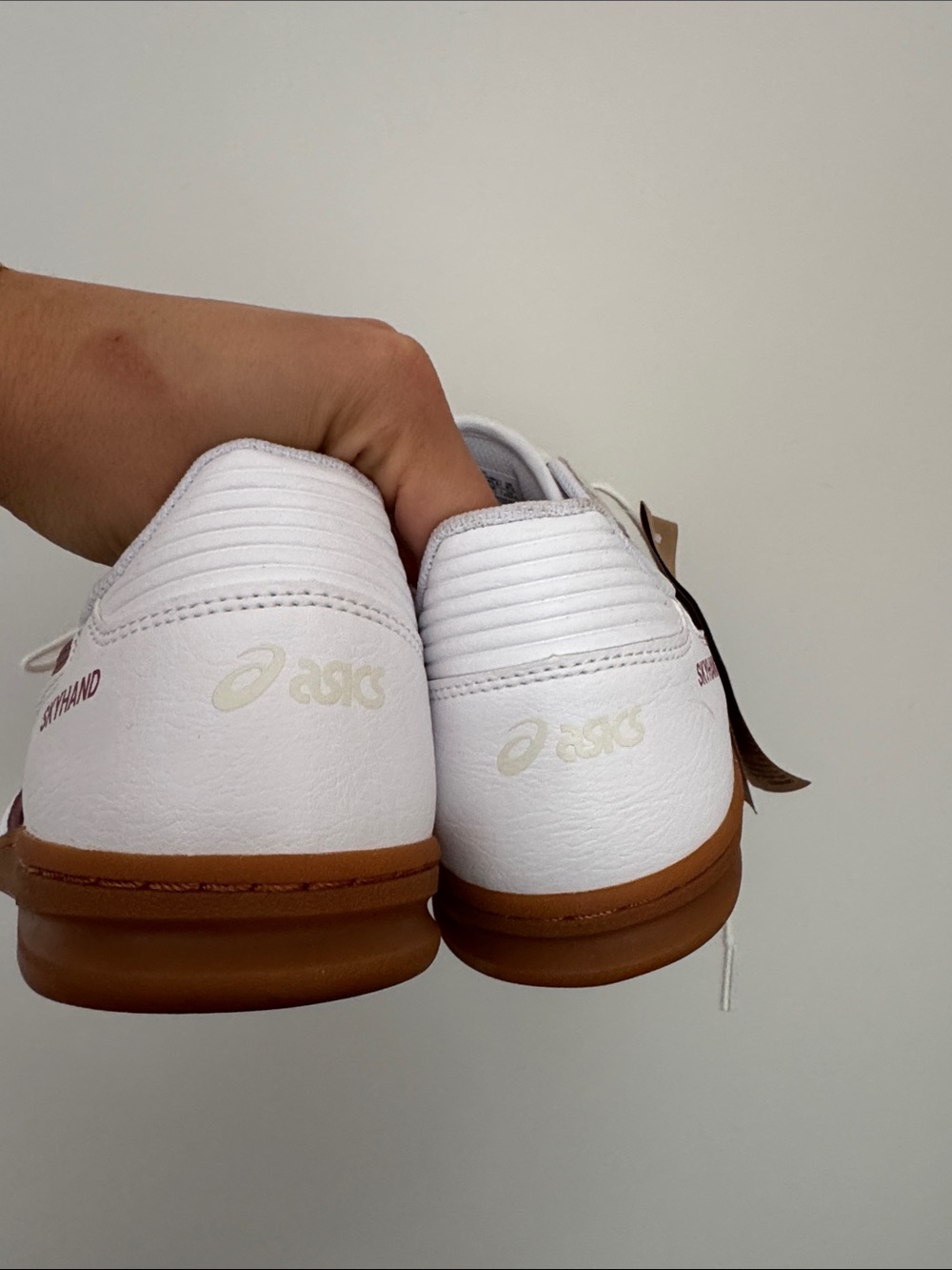 Men’s ASICS White Sneakers with Burgundy Stripes and Gum Sole - Picture 5 of 6